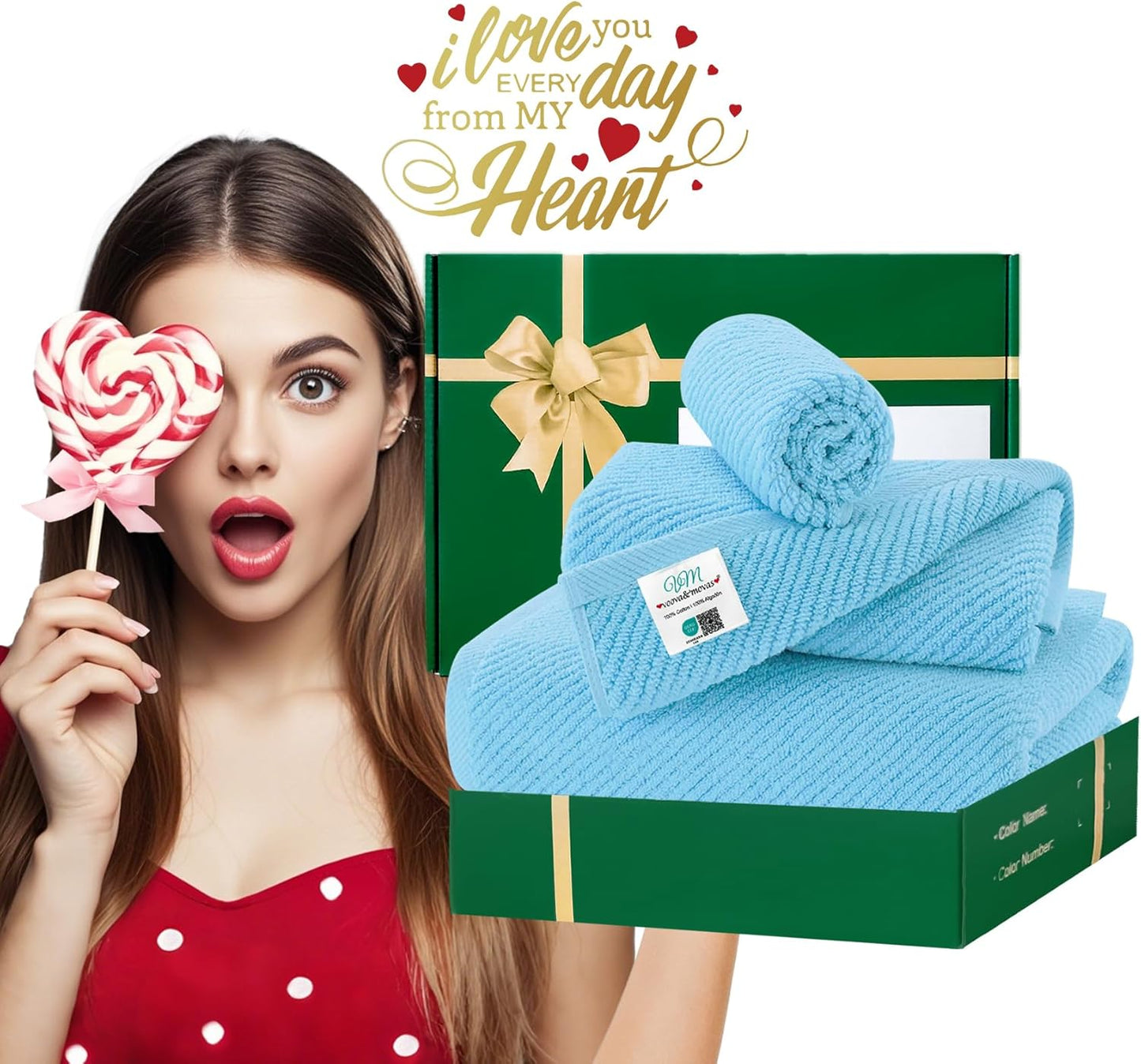 VOOVA & MOVAS Ocean Blue Towels for Bathroom, 100% Cotton | Quick Dry | Soft | Thick,3 Piece Towel Set, 1 Large Bath 30" x 56", 1 Hand 18" x 28", 1 Wash Cloth 13" x 13", Bathroom Essentials