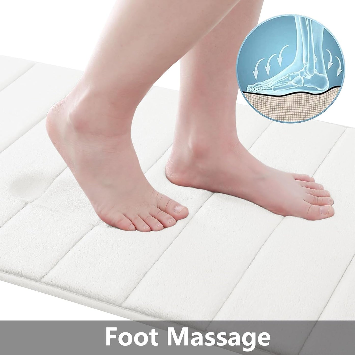 Buganda Memory Foam Bath Mat, 24" x 16", Ultra Soft and Non-Slip Bathroom Rugs, Water Absorbent and Machine Washable Bath Rug for Bathroom, Shower, and Tub, Ivory