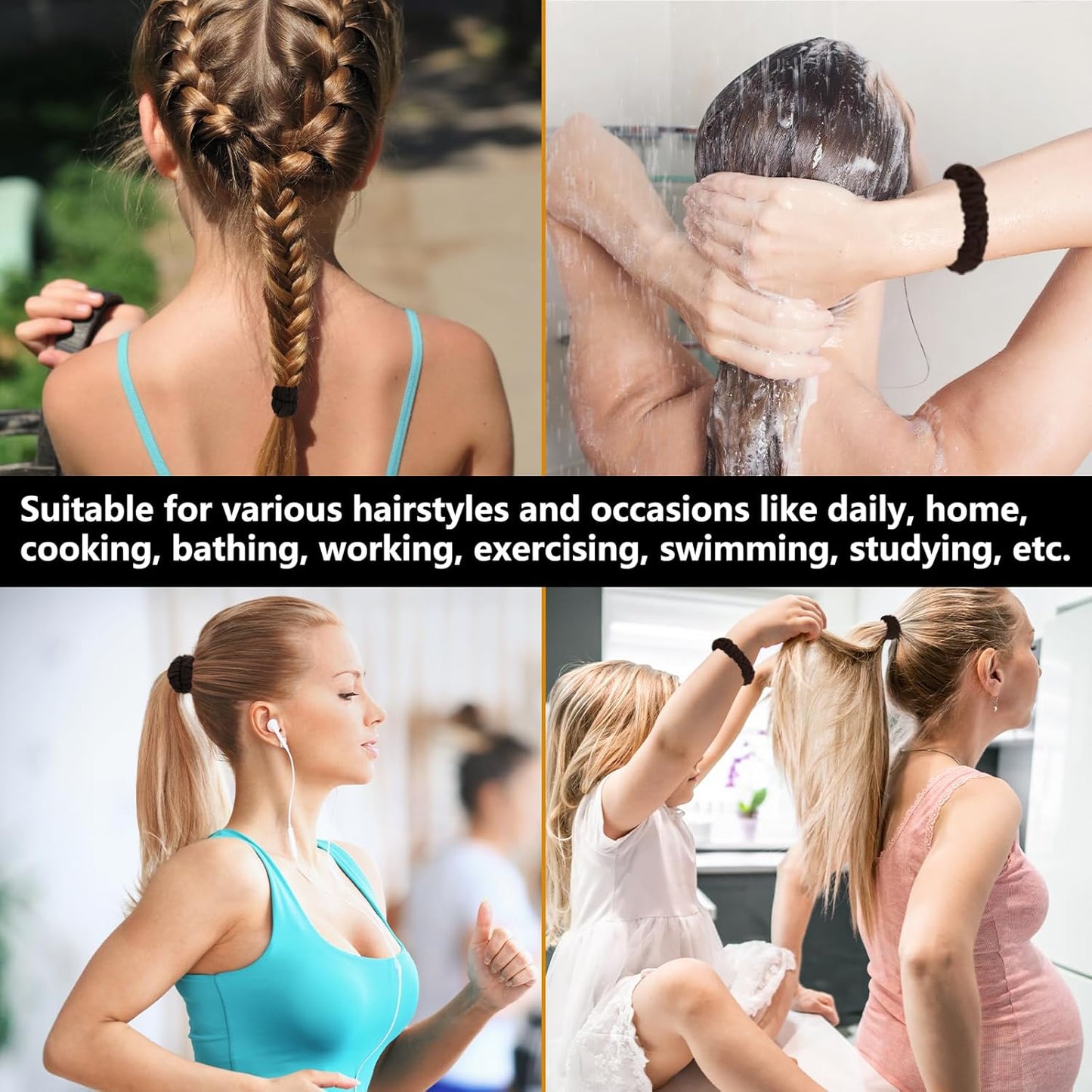 Youxuan No Damage Soft Polyester Hair Ties, No Tug Scrunchies Hair Bands with Strong Elasticity