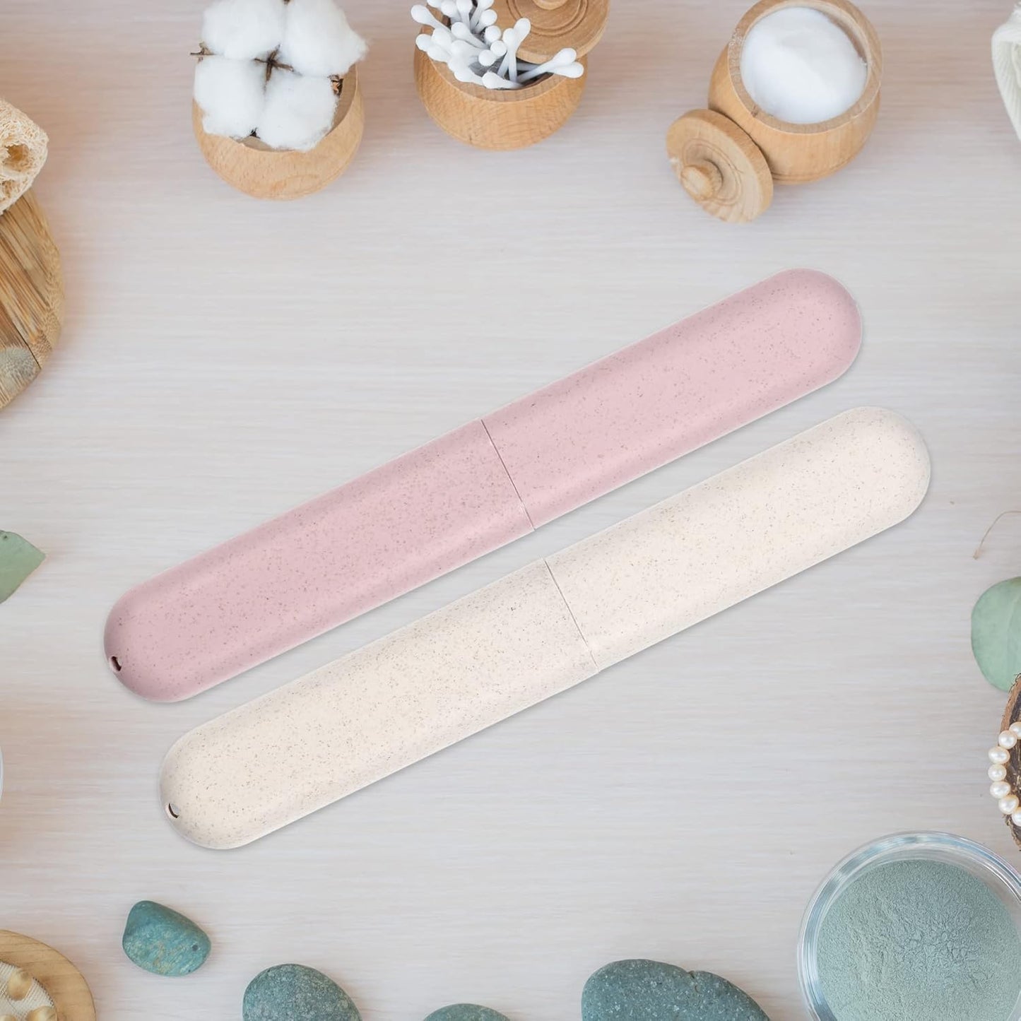 VOCOSTE 4pcs, Traveling Toothbrush Holders Case, PP Toothbrush Case for Travel Business, Beige, Pink, 8.07''x1.22''x0.83''