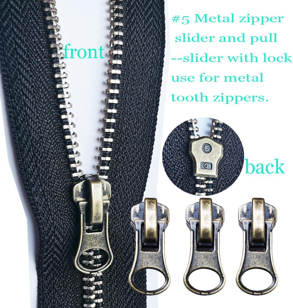 Zipper Repair Kit 39 Pcs, #5 Sliders with Pull, Metal Zippers Retainer Box,Insertion Pin 6 Sets, Replacement Zip Bottom/Top Stop, Metal, Plastic, Nylon Coil Zippers Head FIx on Jaceket