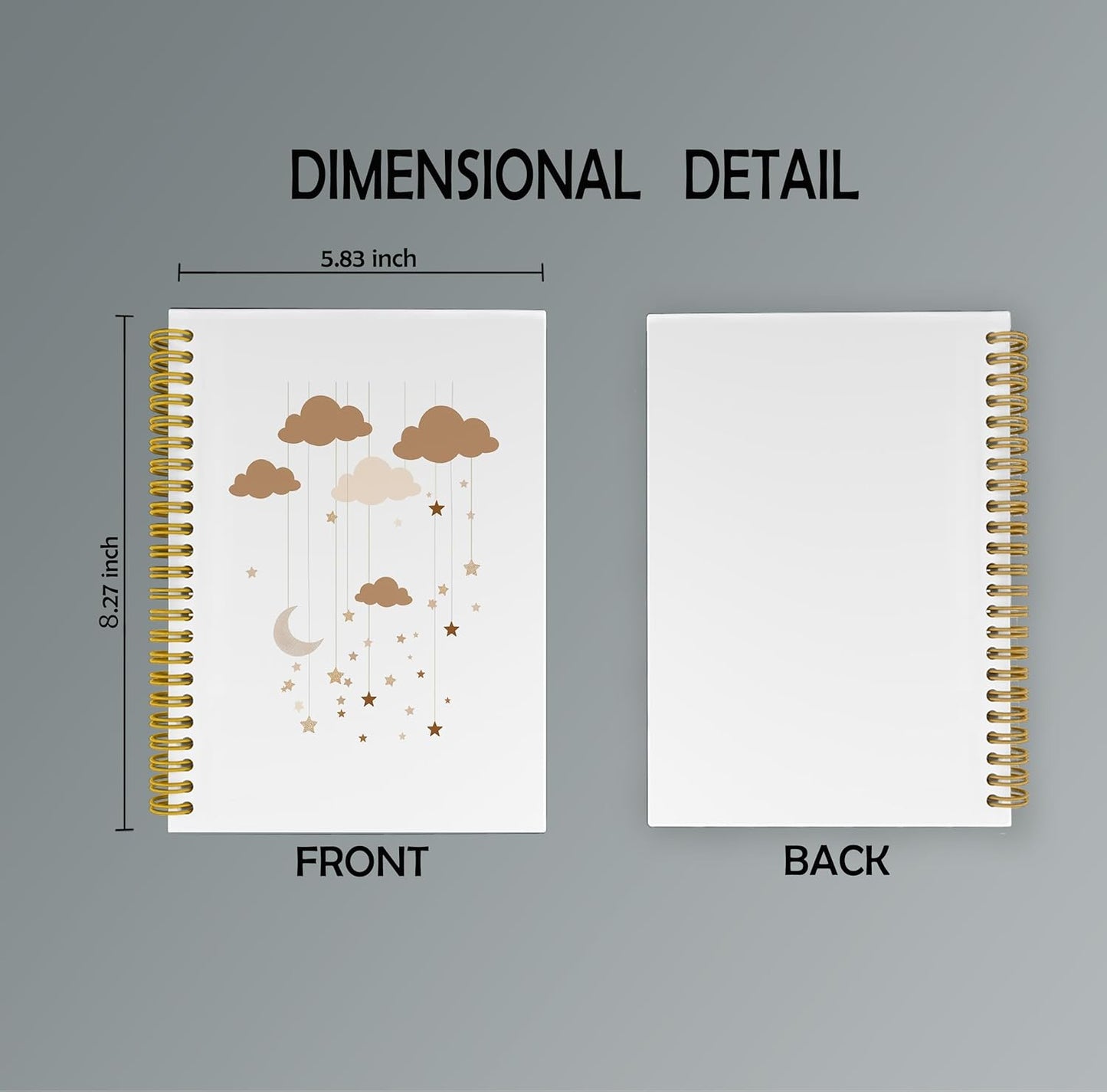 Cute Boho Moon Stars Cloud Notebook Journal, Cute Notebooks for Office, Boho Office Supplies, Notebooks for Work Note Taking, Spiral Notebook 5.5x8.3 with 164 Pages