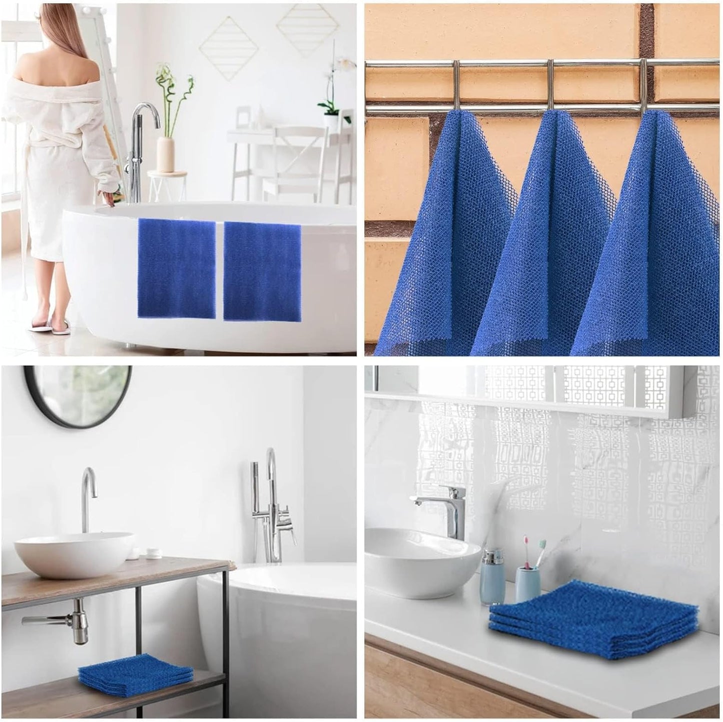 UJFQBH 3 Pieces African Bath Sponge African Net Long Net Bath Sponge Exfoliating Shower Body Scrubber Back Scrubber Skin Smoother,Great for Daily Use (Blue)