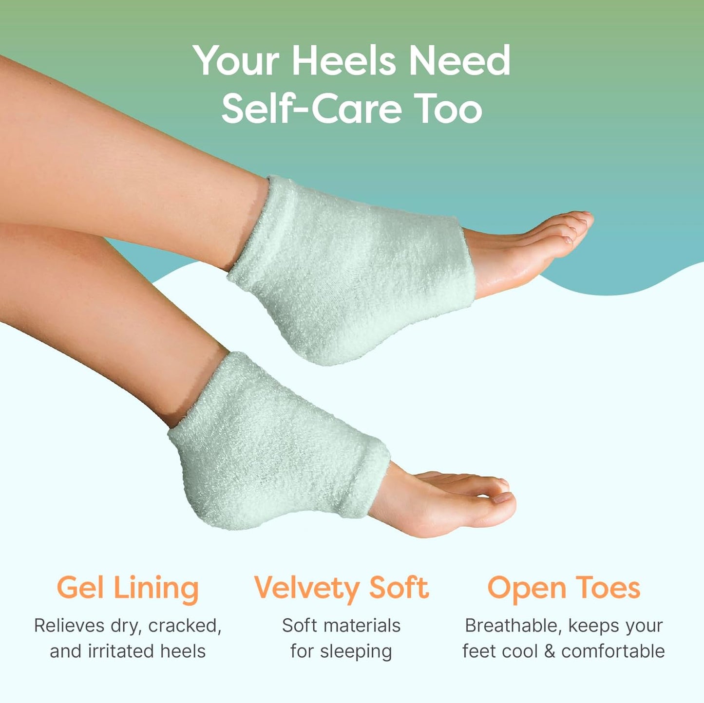 ZenToes Moisturizing Socks for Cracked Heel Treatment - Vitamin E, Olive Oil and Jojoba Oil Infused Heel Socks to Soften and Hydrate (Fuzzy Mint Green, Regular)