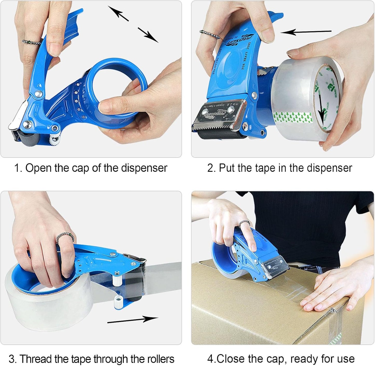 BOMEI PACK Metal Packing Tape Dispenser, 2inch Heavy Duty Handheld Heavy Tape Dispenser, 2Pcs, Blue