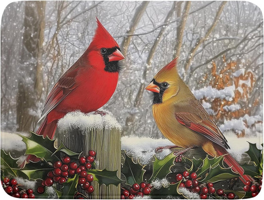 Winter Birds Dish Drying Mat Red Berry Dish Drainer Rack Mat Microfiber Absorbent Dish Drying Pad for Kitchen Counter Coffee Bar 18x24 Inch