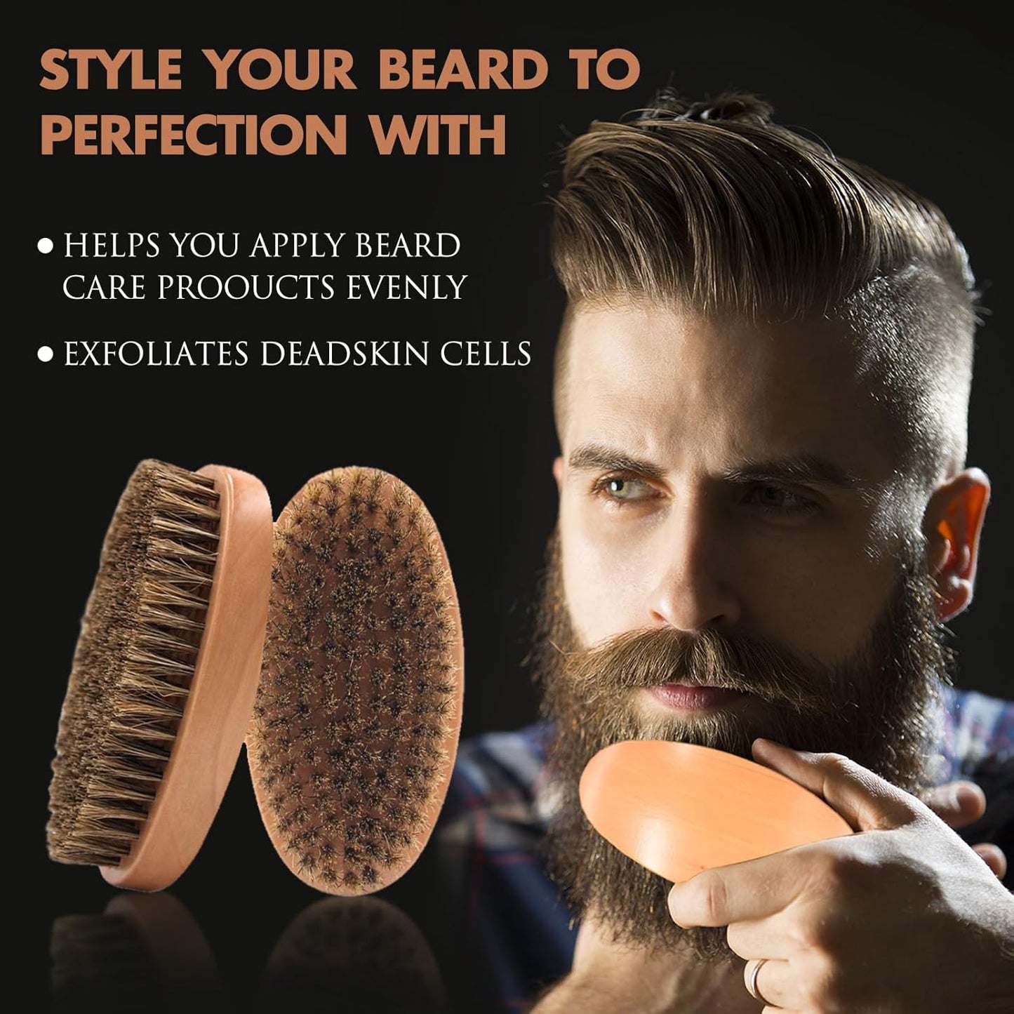 Boar Bristle Hair Beard Brush for Men - Small Soft Beard Brush, Pocket Travel Men's Wooden Mustache Brush