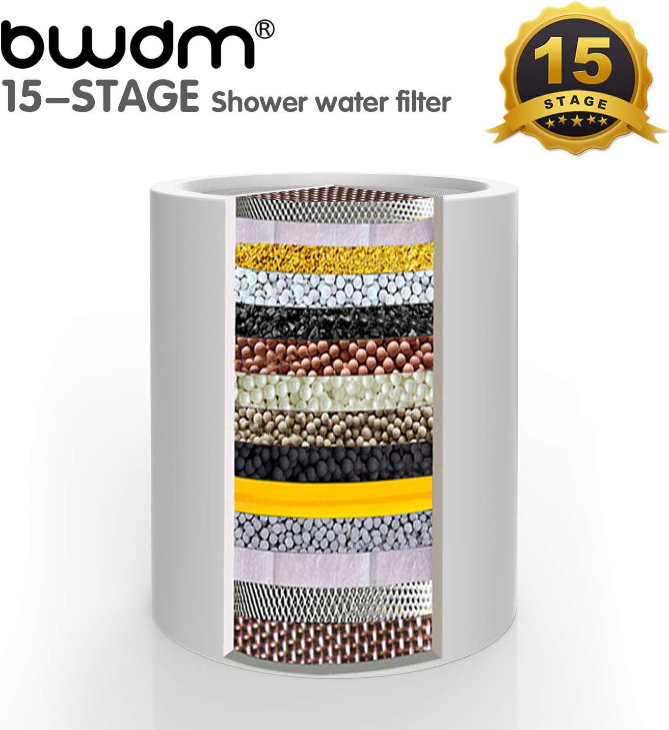 15 Stage Shower Filter Cartridge,High output Universal replacement filter cartridge, Remove Chlorine Heavy Metals and Other Sediments, VitaminC Water Softener Reduces Dry Itchy Skin Dandruff BWDM(4X)