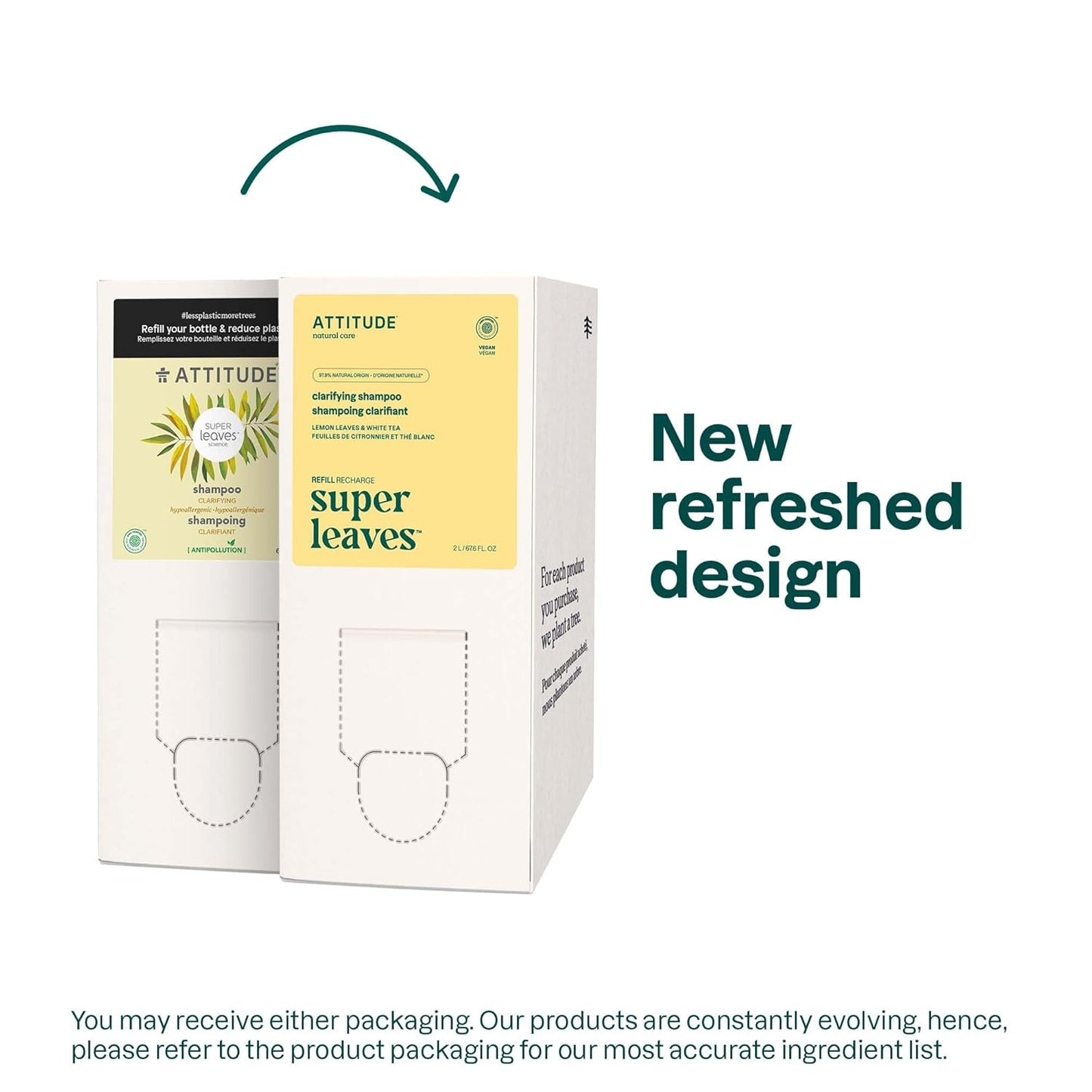 ATTITUDE Clarifying Hair Shampoo, Plant- and Mineral-Based, EWG Verified Vegan and Cruelty-free, Lemon Leaves and White Tea, Bulk Refill, 67.6 Fl Oz