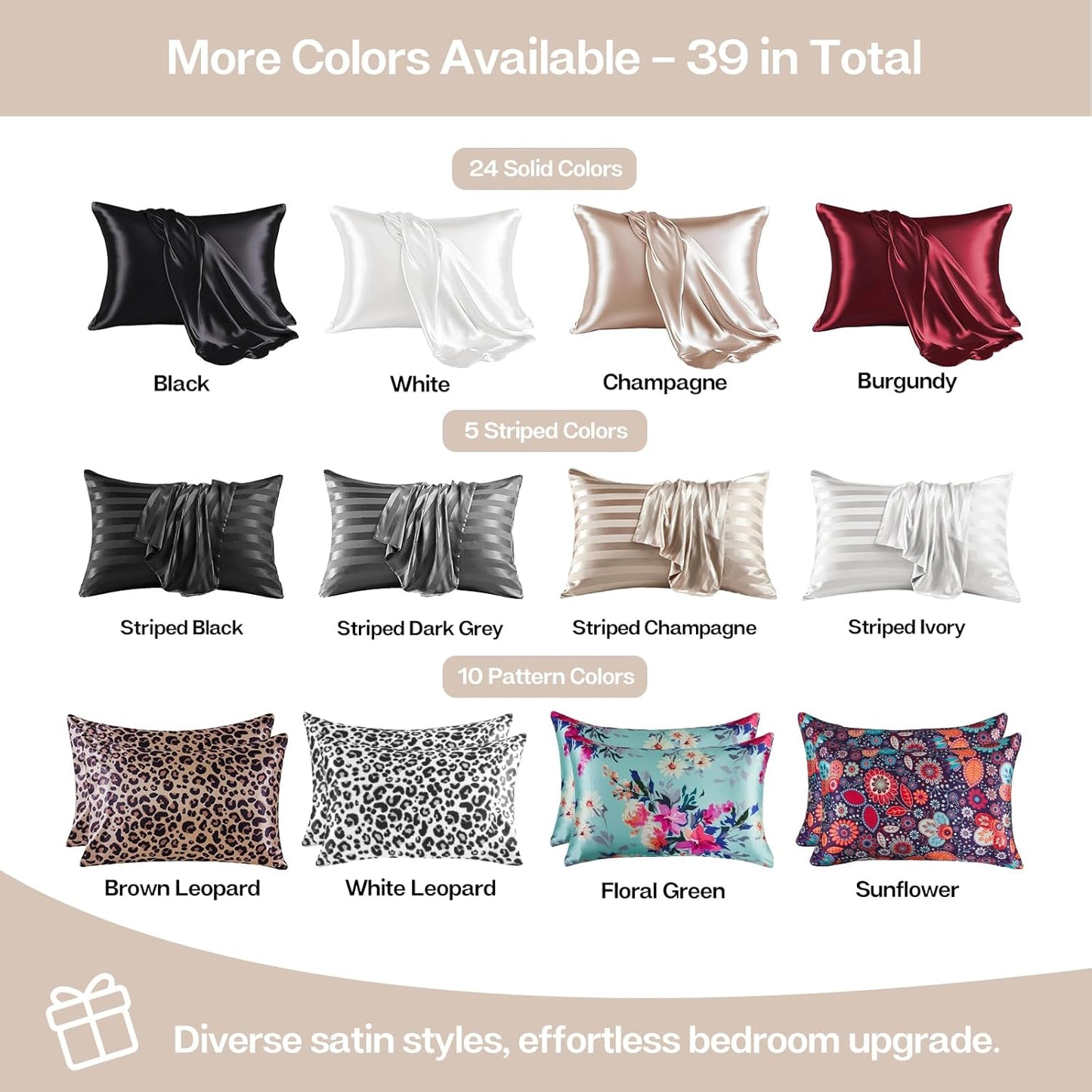 MR&HM Satin Pillowcase for Hair and Skin, Silk Satin Pillowcase 2 Pack, Queen Size Pillow Cases Set of 2, Silky Pillow Cover with Envelope Closure (20x30, Champagne)