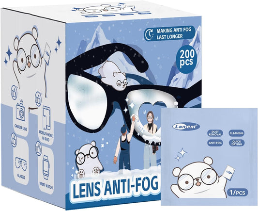 (200 PCS) Anti-Fog Lens Wipes Pre-Moistened Anti-Fog Wipes| Glasses Cleaner Safely Cleans Glasses, Sunglasses, Phone Screen, Electronics & Camera Lens