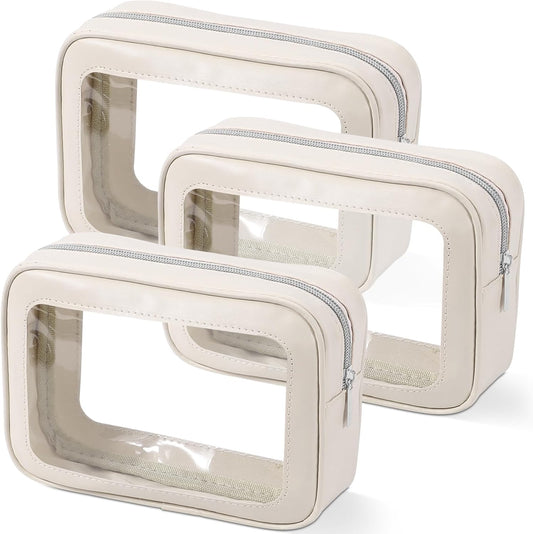 3PCS Clear Toiletry Bag,TSA Approved Travel Makeup Pouch with Zipper for Cosmetics and Toiletries,Diaper Bag Organizer Pouch Set,Women's Purse Organizer and Clear Car Bag