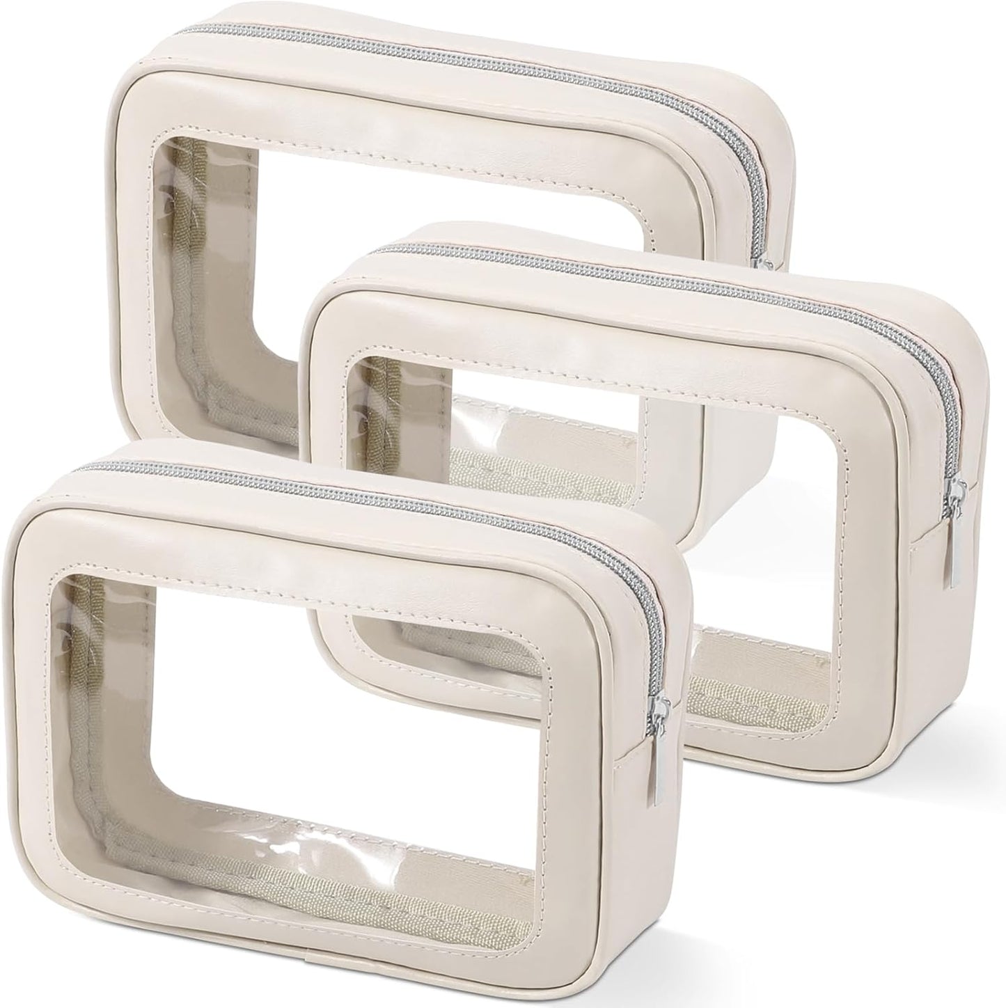 3PCS Clear Toiletry Bag,TSA Approved Travel Makeup Pouch with Zipper for Cosmetics and Toiletries,Diaper Bag Organizer Pouch Set,Women's Purse Organizer and Clear Car Bag