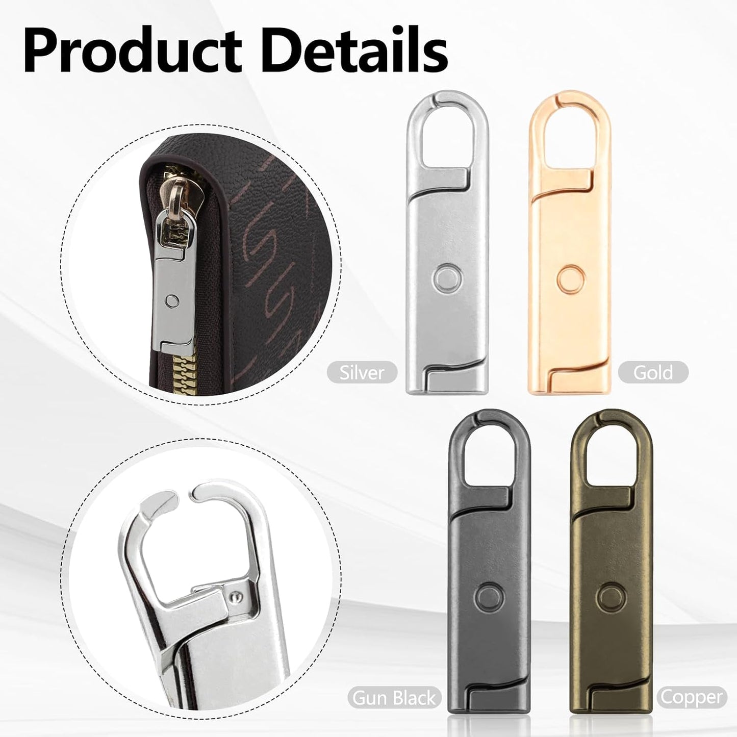 Zipper Pull Replacement (Upgraded),8 Pcs Detachable Replacement Zipper Pull Tabs for Luggage Clothing Jackets Backpacks Boots Purse Coat(Silver, Bronze, Gold, Gun Black)