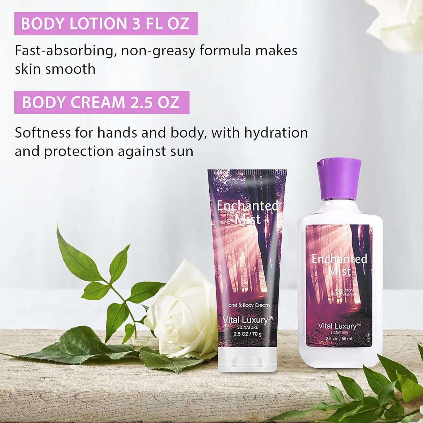 Bath & Body Kit, 3 Fl Oz, Ideal Skincare Gift Home Spa Set, Includes Body Lotion, Shower Gel, Body Cream, and Fragrance Mist,Birthday Mother's Valentine's Day Gifts(Enchanted Mist)