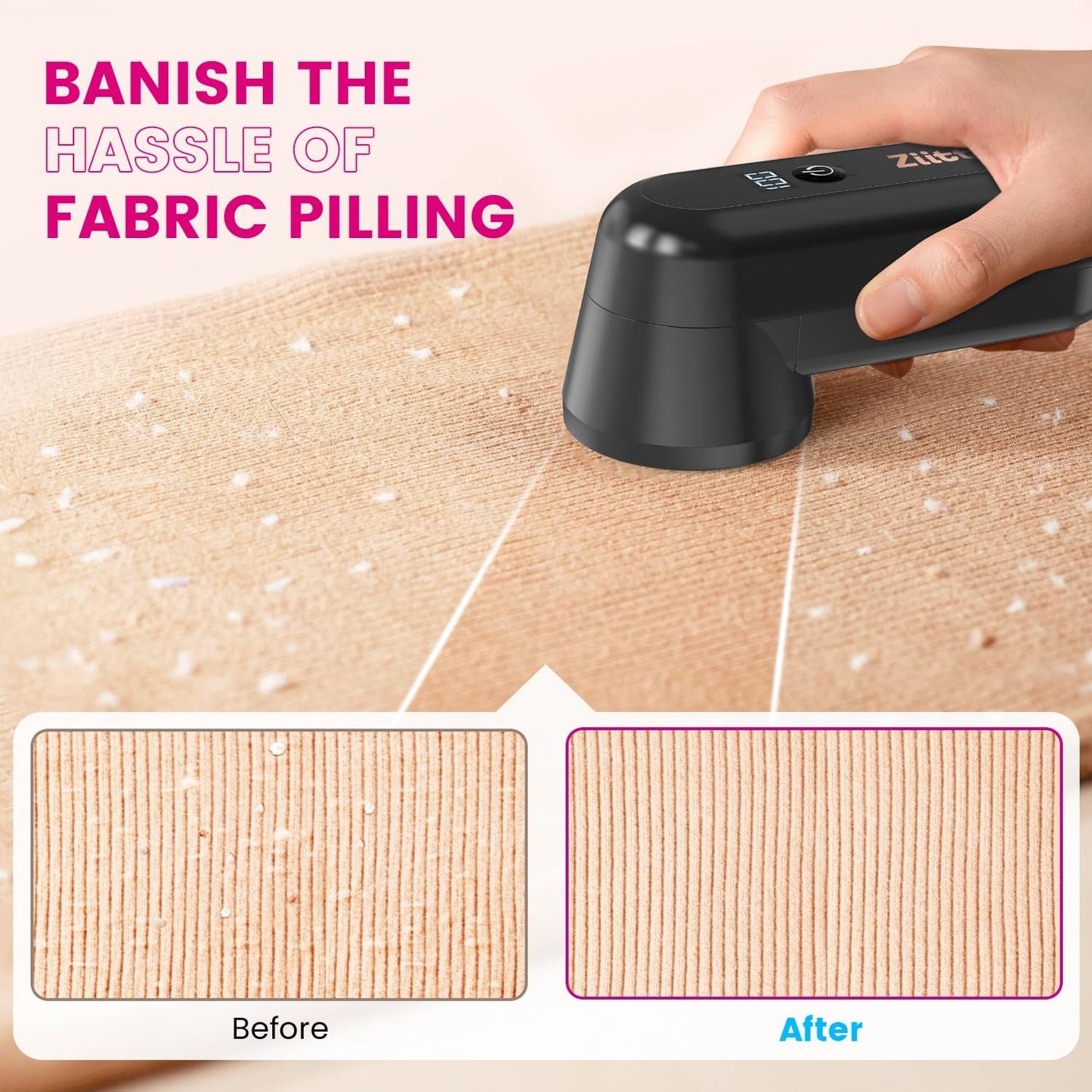 Fabric Shaver, Ziitty Lint Remover for Clothes, Type-C Rechargeable Lint Shaver with LCD Display & 6-Blade, Sweater Shavers to Remove Pilling,Fuzz Remover Fabric Shaver for Clothing and Furniture