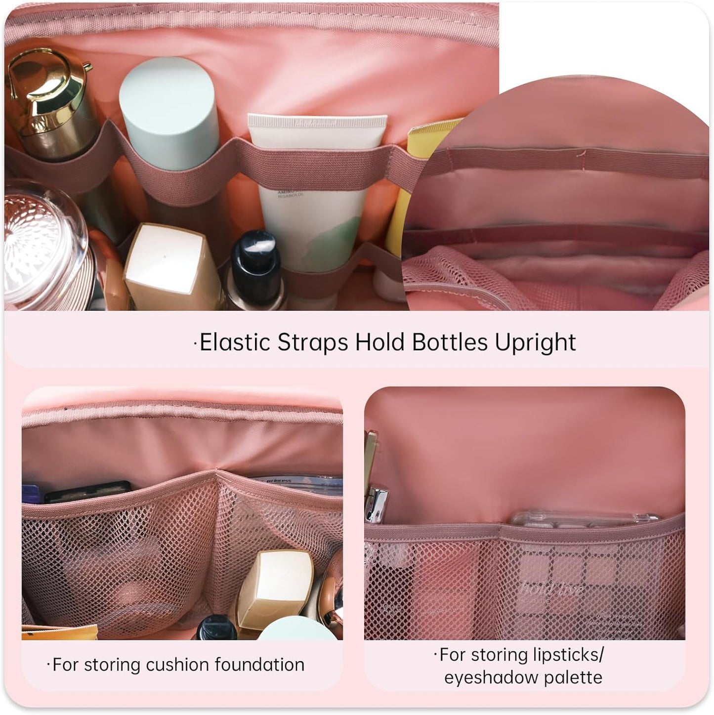 SUNRISING Travel Toiletry Bag,Large Toiletry Bag for Women,Water-Resistant Cosmetic Makeup Bag Organizer with Handle,Travel Toiletries Skincare Organizer Dopp Kit Bag for Accessories Essentials- Pink