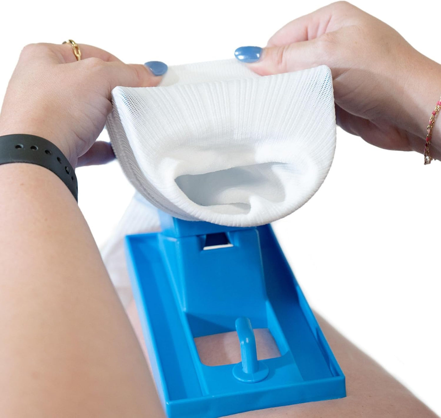 OrthoSleeve Sock Aid Device with Handle, Easy On Off Sock Assistant, Blue, Mobility Aid for Limited Range of Motion