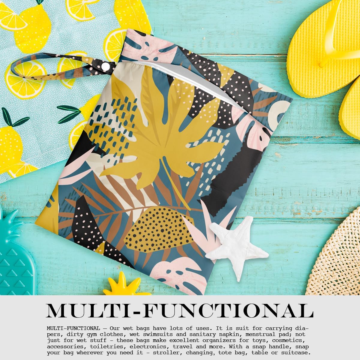 Wet Bag, Wet Dry Bag, Wet Bag for Swimsuit, Travel, Beach, Pool, Diapers, Dirty Yoga Gym Clothes, Makeup Bag, Waterproof Tropical Palm Leaves Decor Jungle Palm Leaf Favors