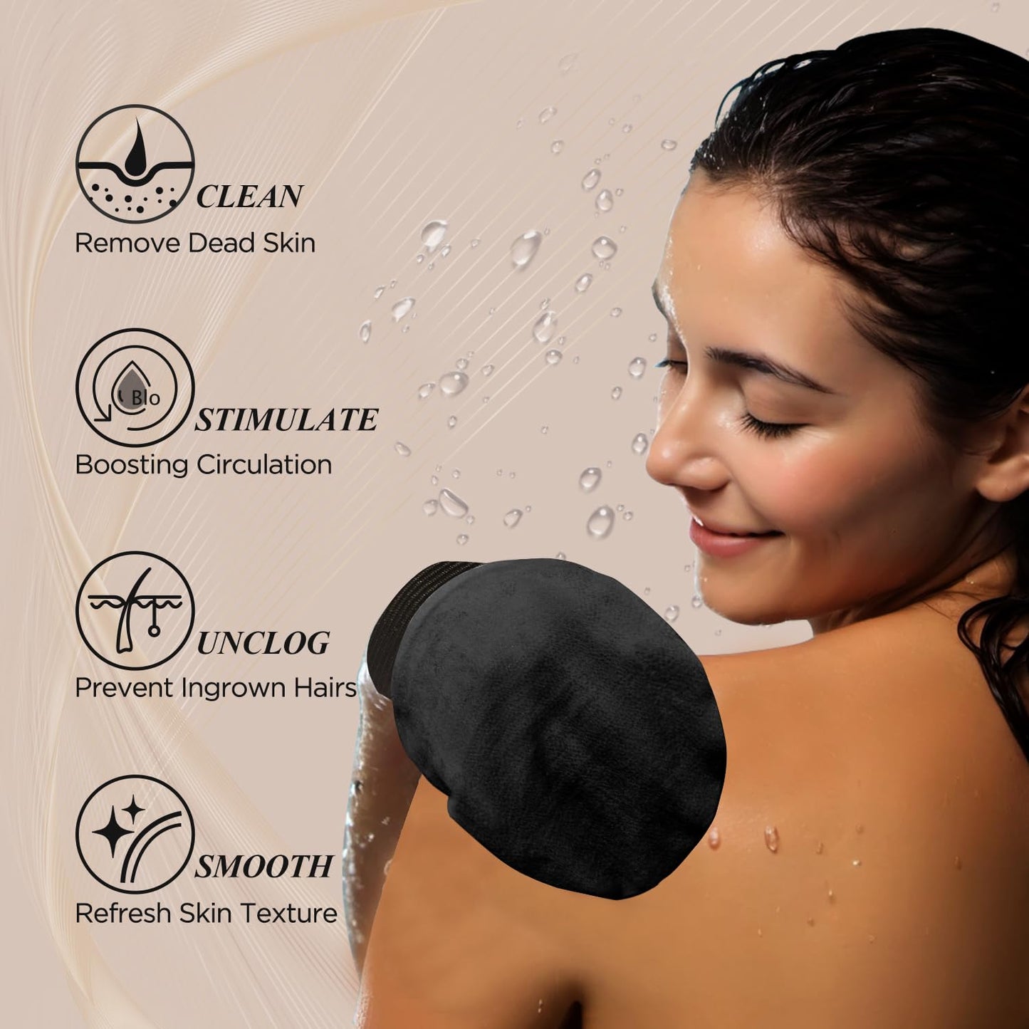 LOTTA Exfoliating Gloves for Dead Skin Removal & Skin Cell Renewal, Vegan Viscose Body Scrubber Mitt for Self-Tanning & Keratosis Pilaris, Kessa Korean Washcloth for Bath