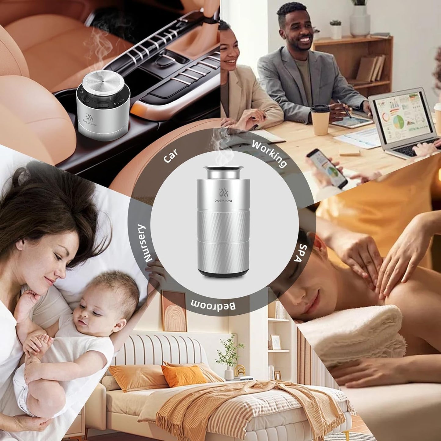 Car Essential Oil Diffuser, Waterless Aluminum Aroma Car Diffuser, 20ml Portable USB Type-C Rechargeable Wireless 1/2/4H Timer Long Lasting Freshener for Traveling Camping Working
