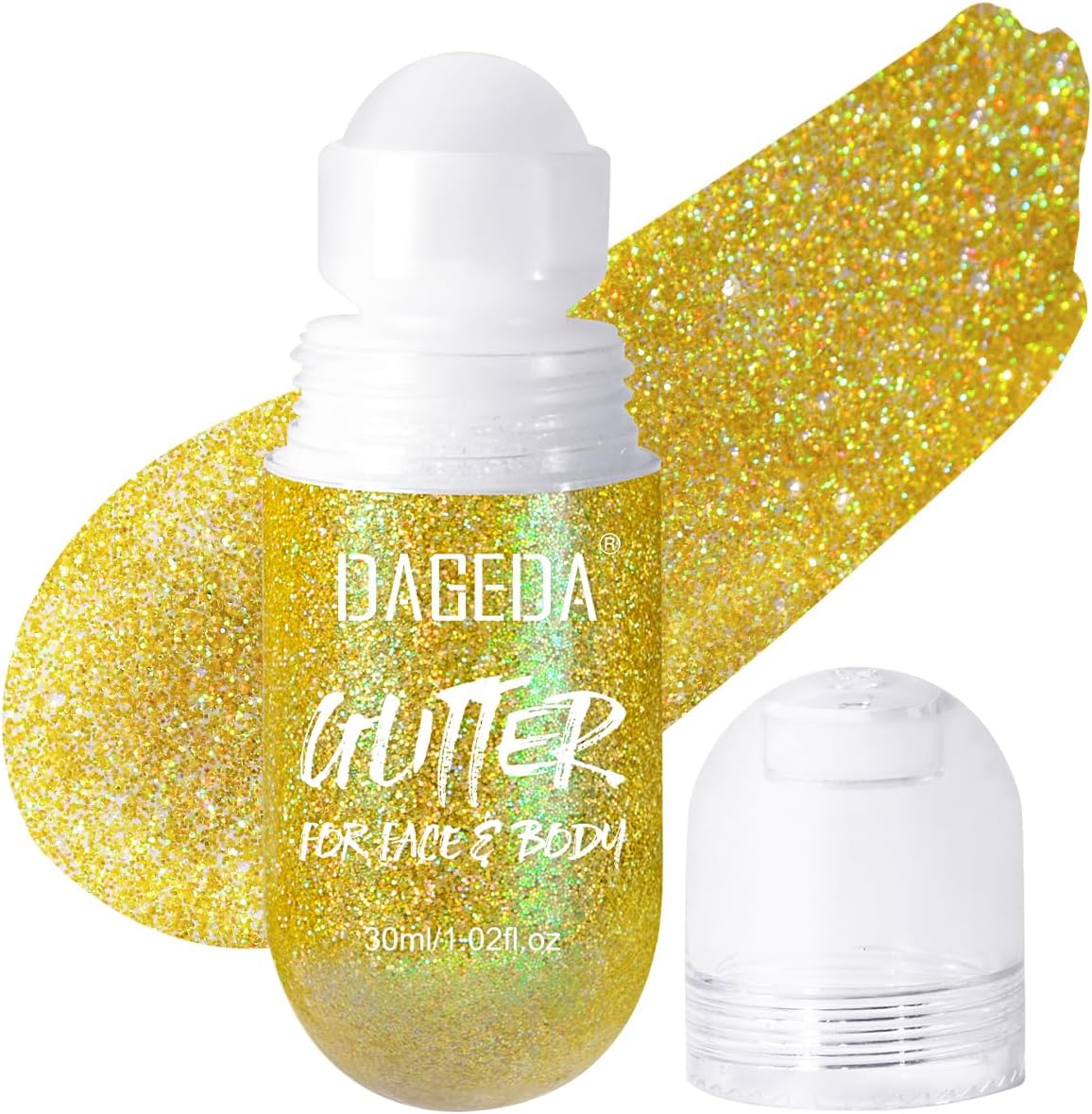 DAGEDA Body Glitter Gel, Roll-on Face Glitter for Mermaid Makeup Festival Rave Accessories, Holographic Hair Glitter Gel,Body Shimmer Halloween Makeup for Rave Party(Laser Gold)