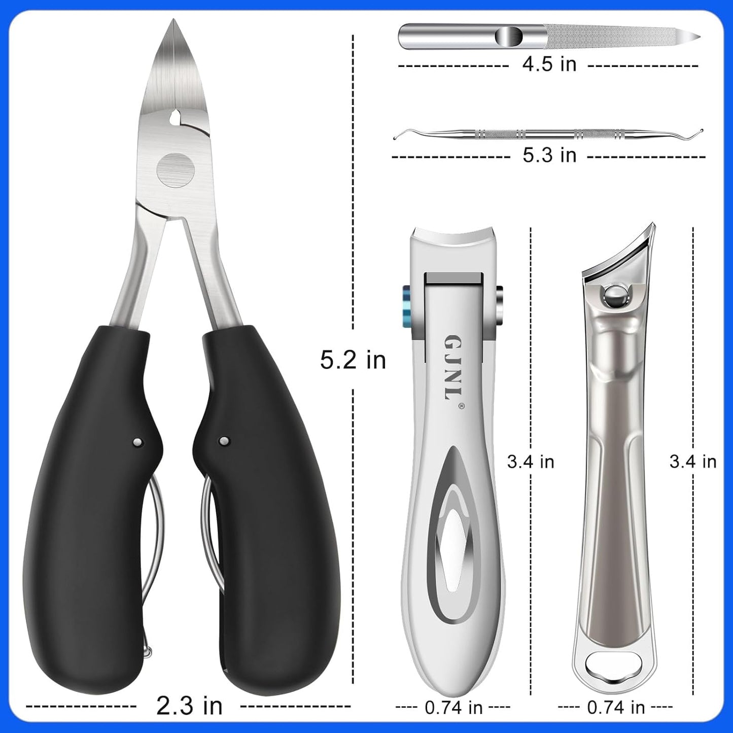 Toenail Clippers for Ingrown Thick Toenails, 16mm/37mm Wide Opening Heavy Duty Toe Nail Clippers for Men Thick Nails with Long Handle, 45 Degrees Very Sharp Slanted Curved Blade Toenail Clippers