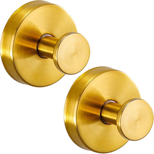 Reusable Heavy Duty Suction Cup Hooks for Kitchen/Bathroom/Shower - Wet-Proof Hooks for Towels, Robes, Loofah&Wreaths/No Drill Mounting on Glass, Tile, Metal (2, Brushed Gold)