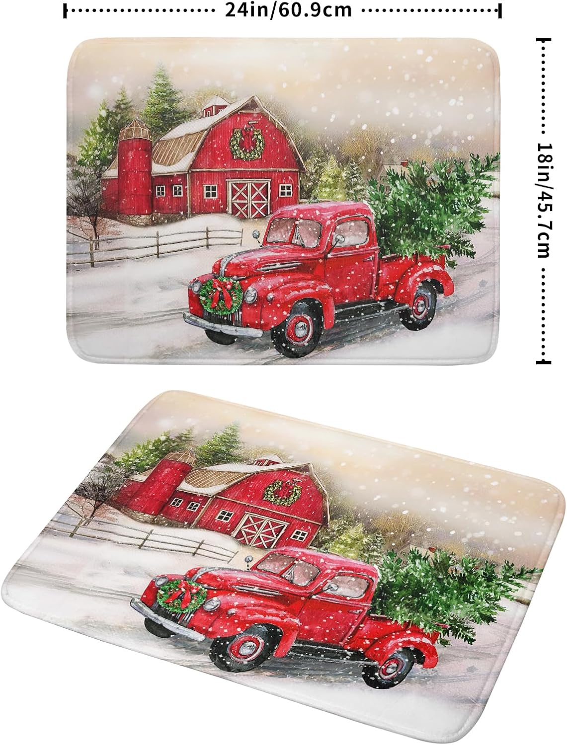 Red Truck Dish Drying Mat Xmas Tree Dish Drainer Rack Mat Winter Microfiber Absorbent Drying Pad for Home Kitchen Counter Decor 18x24 Inch