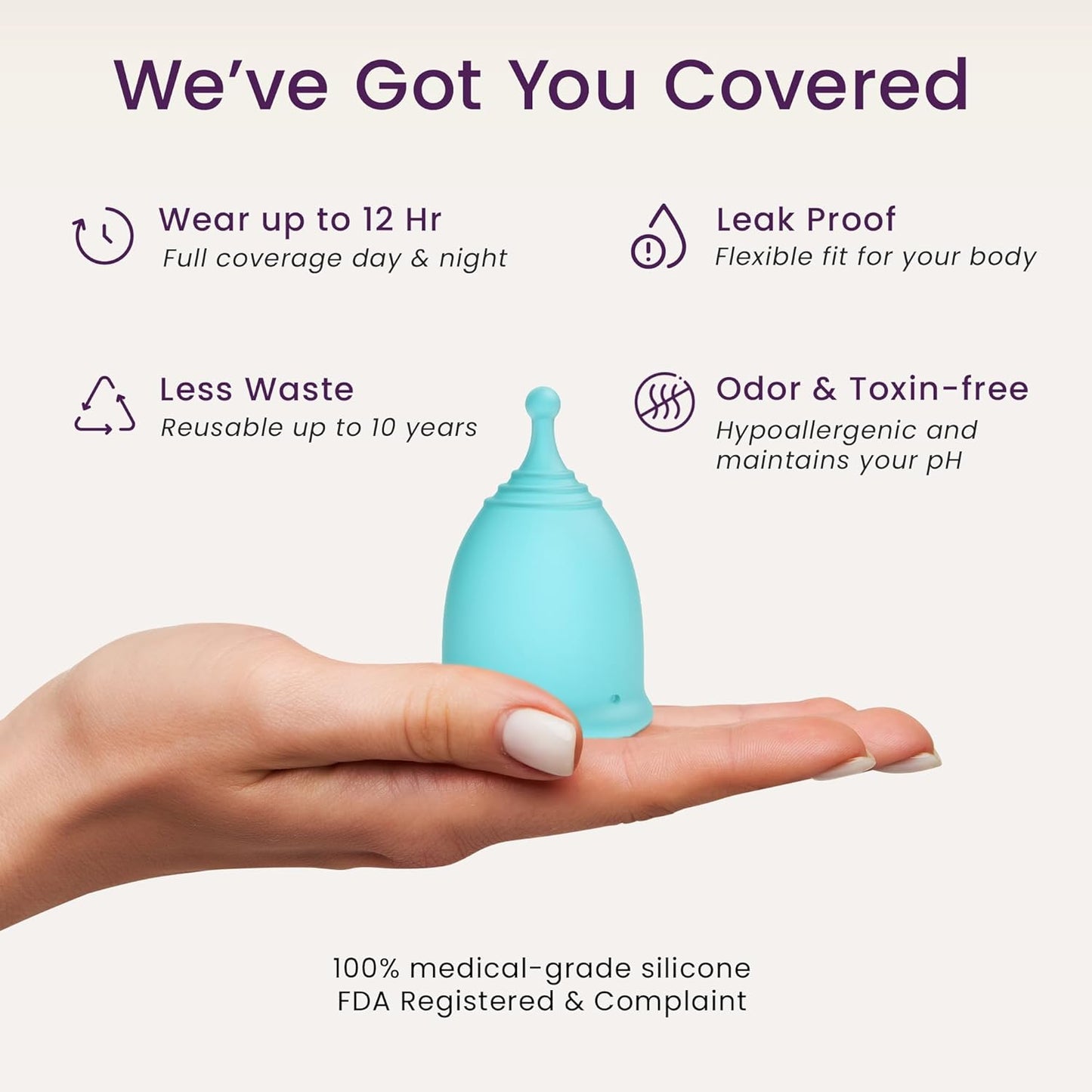 EcoBlossom Reusable Menstrual Cup and Case - The Most Reliable Medical Grade Silicone Period Cups - Comfortably use for 12 Hours (Large (Pack of 2), Round Stem & Case)