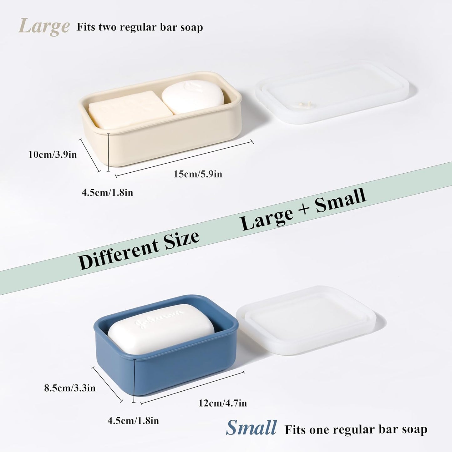 2PC Portable Leakproof Travel Soap Case, Silicone Travel Soap Case, Compact Soap Holder with Drainage Layer, Travel Soap Holder for Camping, Gym, Outdoor milkywhite&darkblue