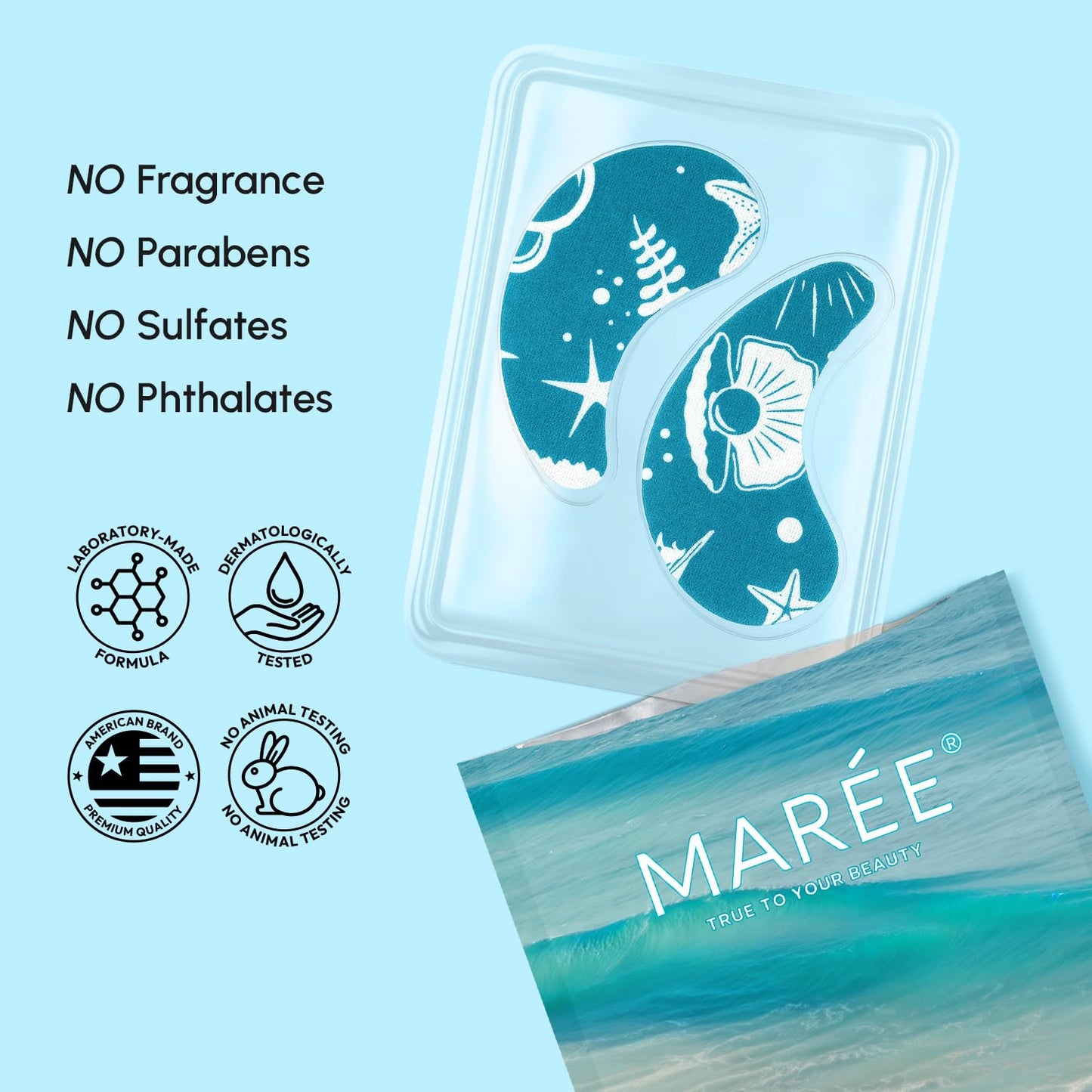 MAREE Hydrating Under Eye Patches for Puffy Eyes and Dark Circles – Marine Collagen & Caffeine Eye Patches – Brightening Eye Patche with Niacinamide – Depuffing Eye Mask for Dark Circles and Puffiness