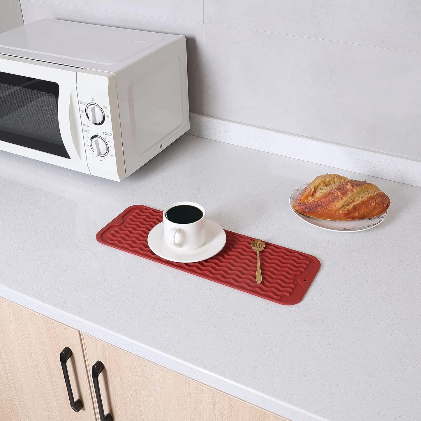 Silicone Dish Drying Mat for Multiple Usage,Easy clean,Eco-friendly,Heat-resistant Silicone Mat for Kitchen Counter,Sink,Bar,Bottle,or Cup Red M 17 inches x 6 inches