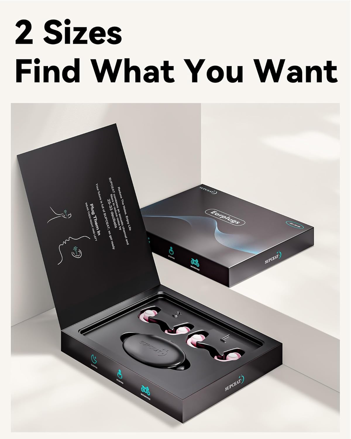 SUPCEAT Ear Plugs for Sleeping - Noise Reduction Soft Silicone Earplugs, 2 Pairs Reusable Hearing Protection Earplugs for Noise Sensitivity, Sleep,Snore,Travel, Sound Reduction Noise Cancelling - Pink