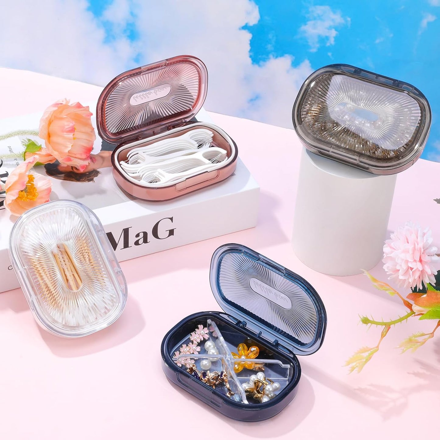 4 Pcs Qtip Holder Hair Tie organizer Small Container Portable Travel Qtips Case Cotton Swab Holder Flosser Dispenser 4 Soft Colors 3.94 x 2.76 Inch