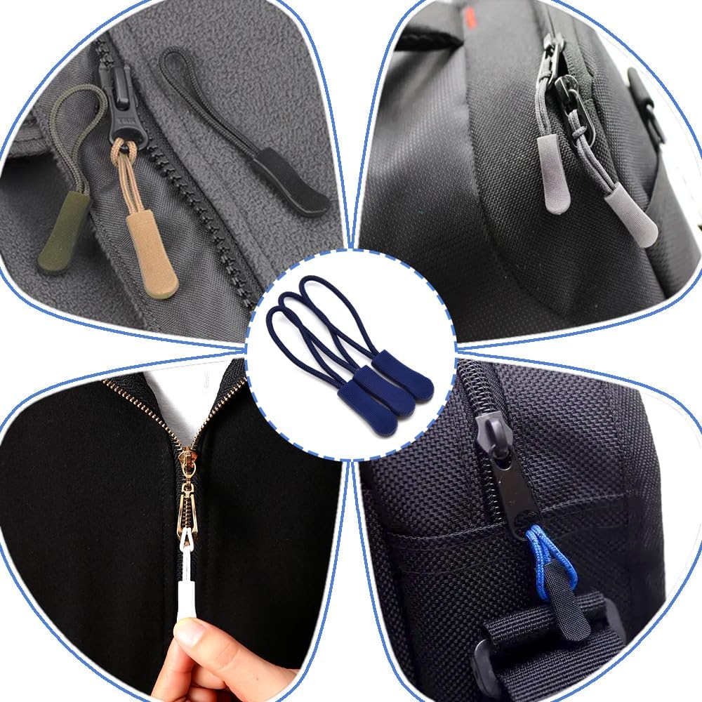 Ruidee 50 Pieces Zipper Pulls Zipper Tabs Zipper Pull Cord Extender Replacement Zipper Pulls for Backpacks, Jackets, Luggage, Purses, Handbags(Navy Blue)