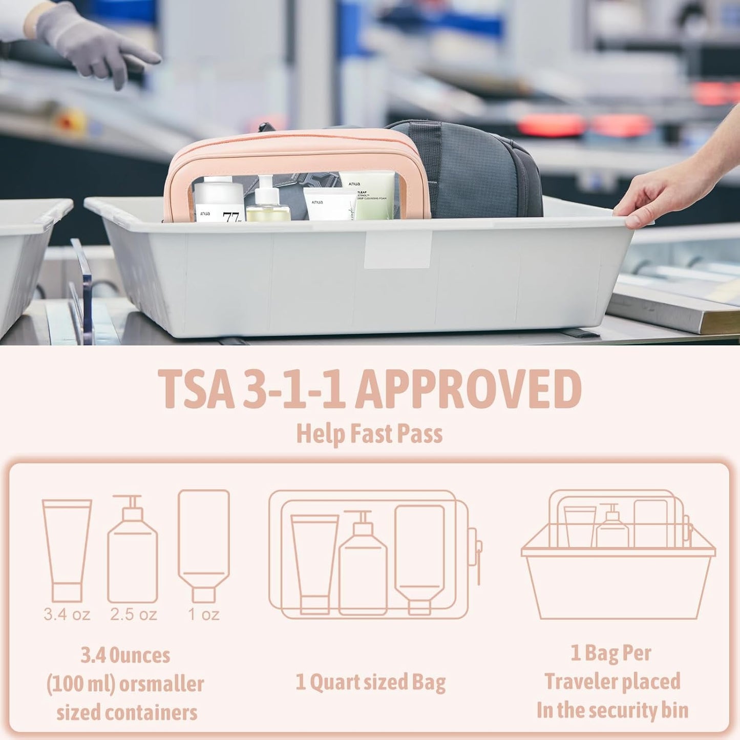 5PCS Clear Toiletry Bag,TSA Approved Travel Makeup Pouch with Zipper for Cosmetics and Toiletries,Diaper Bag Organizer Pouch Set,Women's Purse Organizer and Clear Car Bag