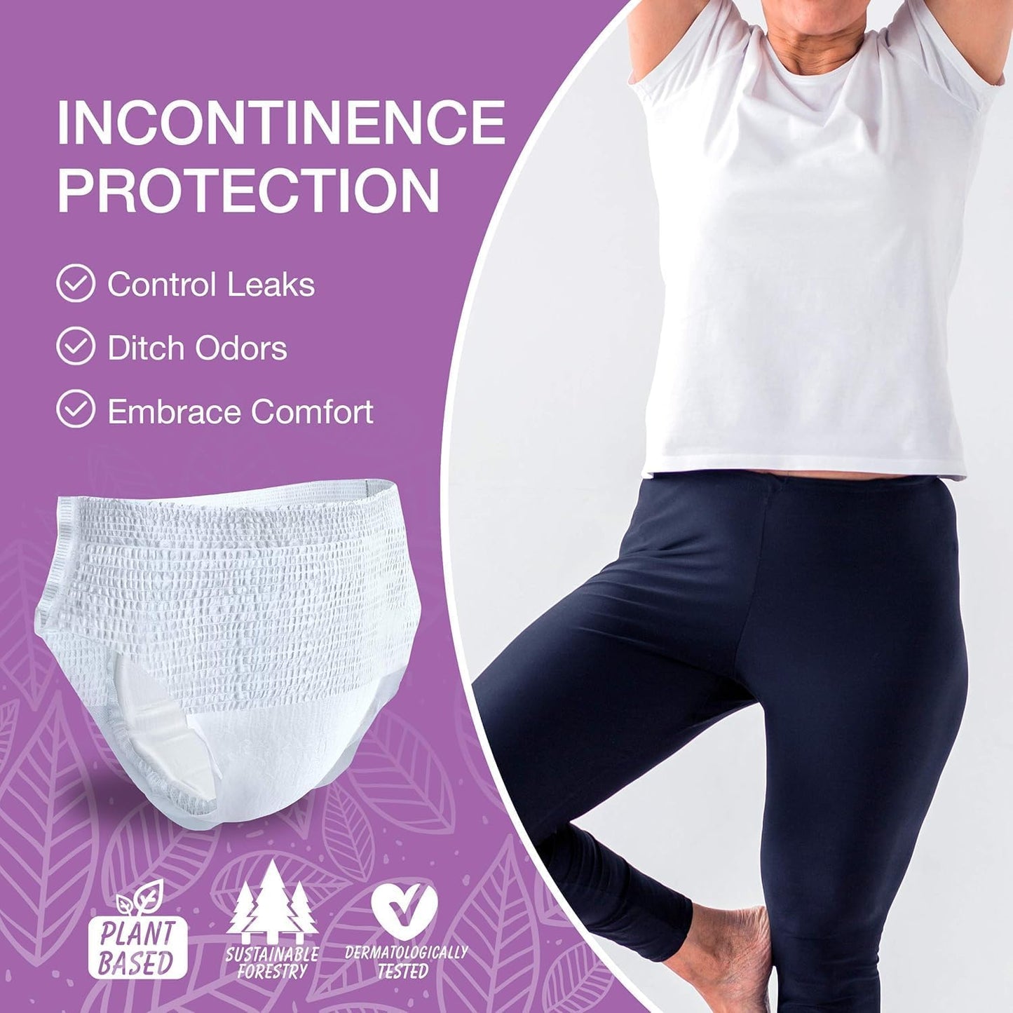 Veeda Natural Adult Incontinence Underwear for Women - Postpartum Underwear for Bladder Leakage Protection - Disposable Underwear with Maximum Absorbency - Large Size - 96 Count