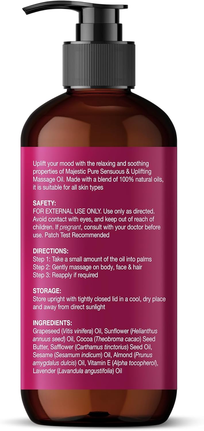 MAJESTIC PURE Cocoa Massage Oil for Massage Therapy - Refreshing, and Relaxing - Natural Oils with Cocoa Butter, Vitamin E & Lavender Oil - for All Skin Types - Men and Women - 8 fl oz