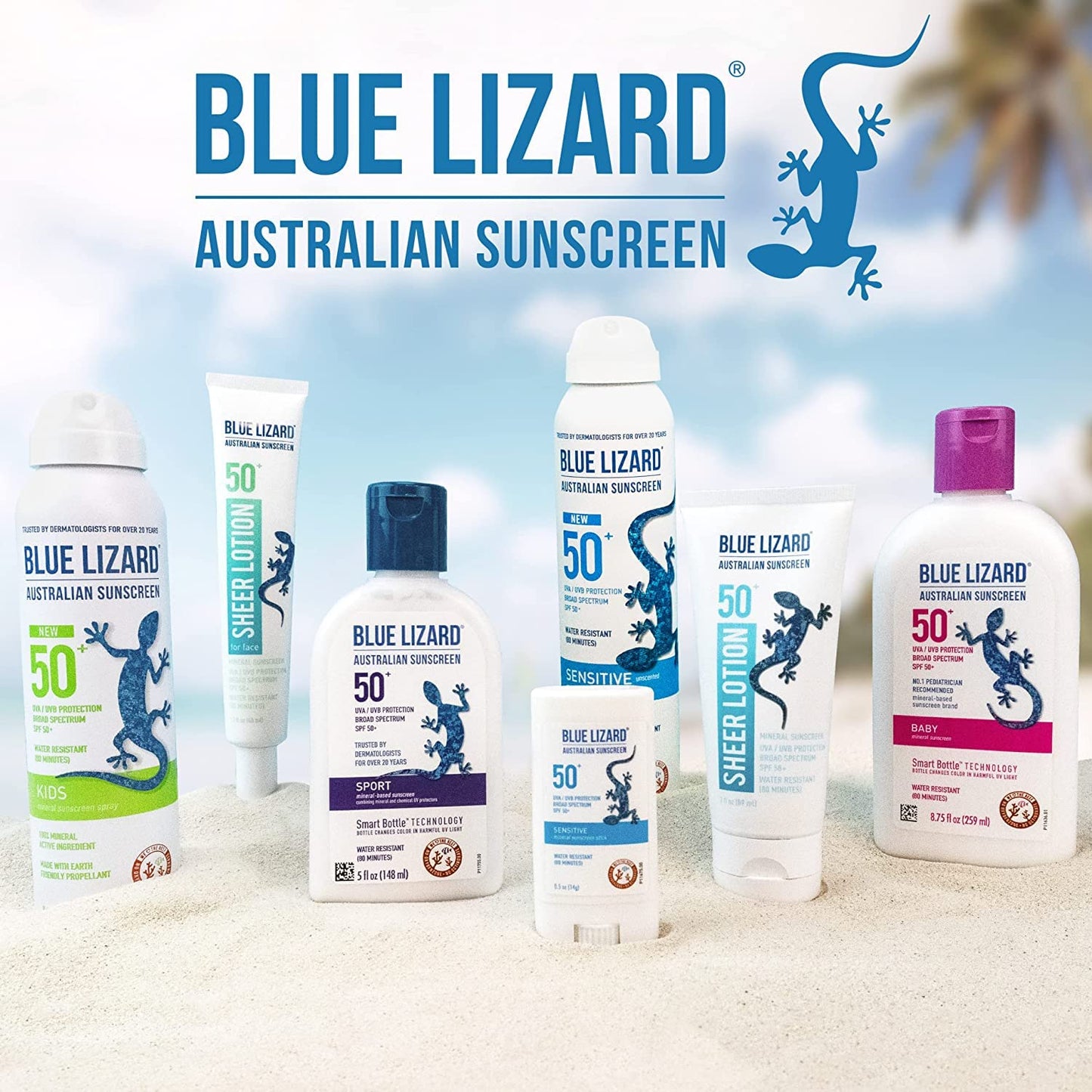 BLUE LIZARD Sensitive Mineral Sunscreen Stick with Zinc Oxide, SPF 50+, Water Resistant, UVA UVB Protection Easy to Apply, Fragrance Free, 0.5 Oz (Pack of 2)