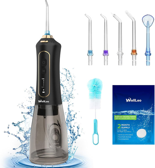 Water Flosser for Teeth, 300ML Cordless Oral Irrigator Rechargeable Dental Flosser Picks with 5 Modes 5 Jet Tips,IPX7 Waterproof Teeth Cleaner for Braces Gum Care, Home Travel Use