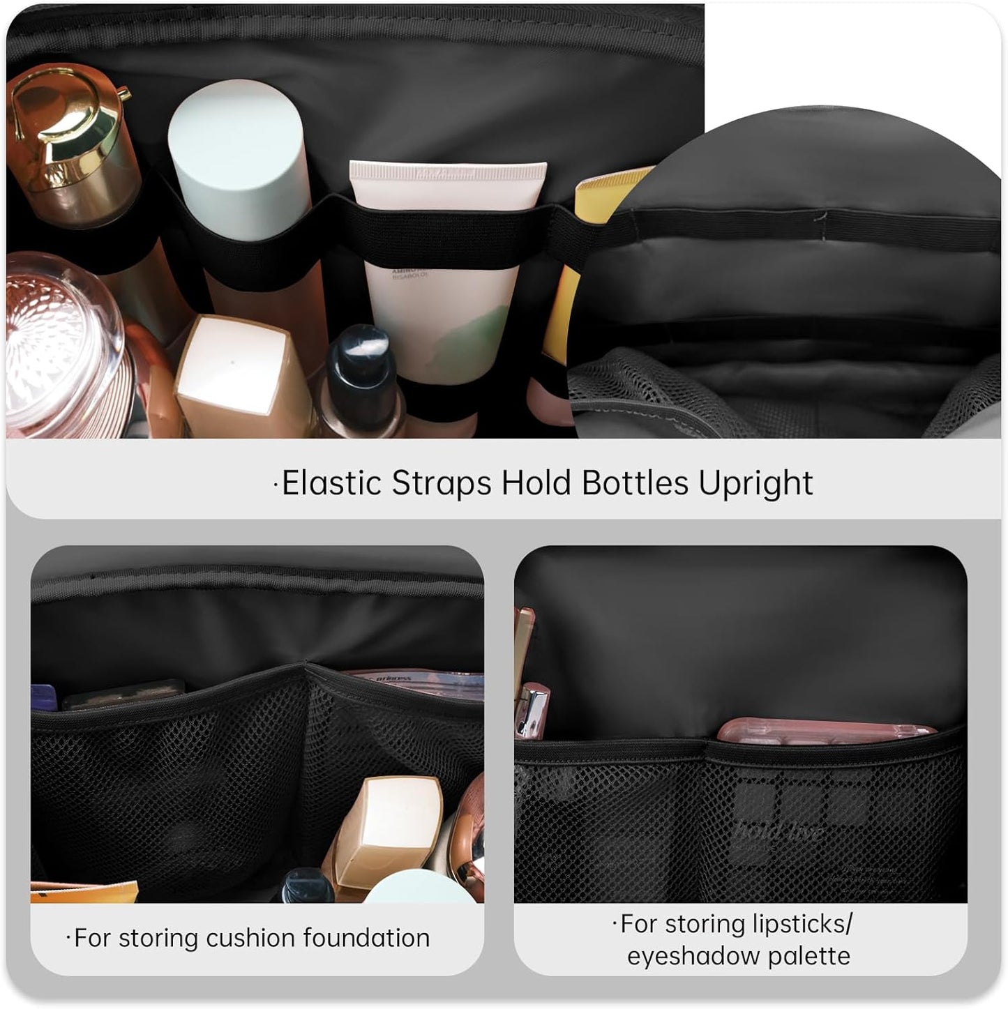 SUNRISING Travel Toiletry Bag Makeup Bag for Women, Large Water-Resistant Travel Cosmetic Make Up Bag with Handle,Travel Toiletry Bags for Compartments Accessories Essentials-Black