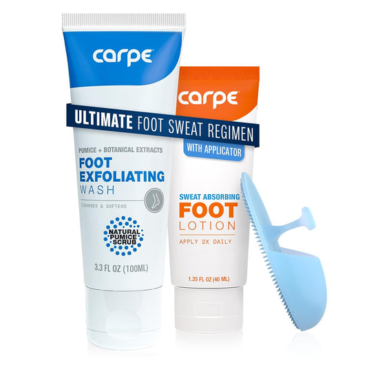 Carpe Sweat Absorbing Foot Lotion & Foot Exfoliating Scrub Regimen - A Total Solution for Sweaty Smelly Feet