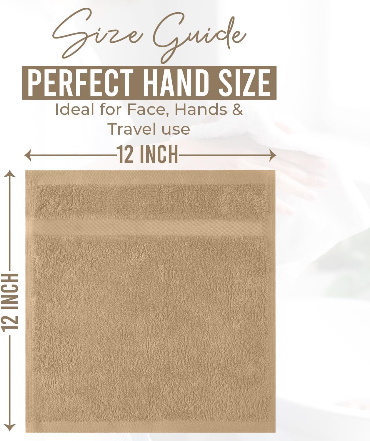 DAN RIVER 12-Pack Premium 100% Cotton TAN Face Towels – Reusable Face Towel Set, Soft & Absorbent wash Cloths for Body – Hand and Face Towels, 550 GSM (12x12 in)