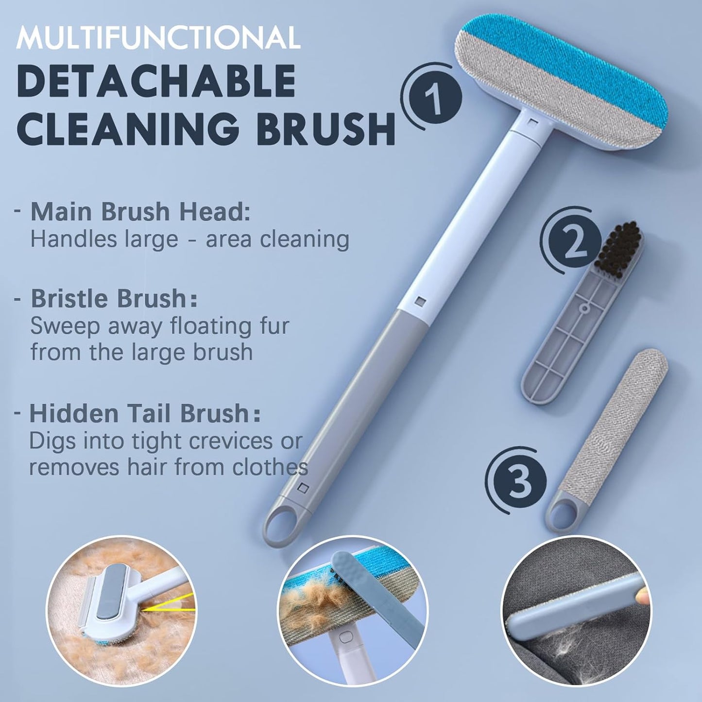 Pet Hair Removal Tool, 4 in 1 Reusable & Washable Dog & Cat Hair Remover, Multifunctional Pet Hair Remover with Extendable Handle & 2 Built-in Brushes, Easy Fur Cleaning for Furniture and Carpet