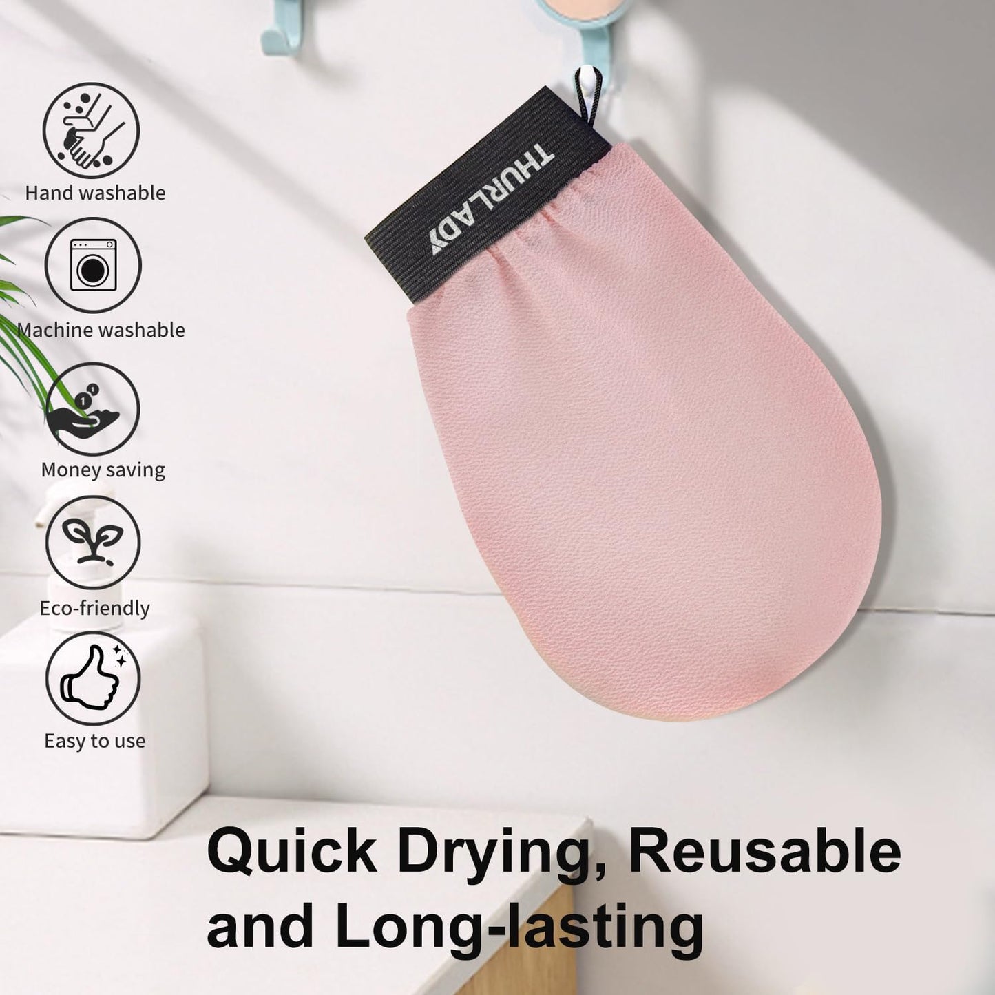 Exfoliating Glove - Korean Exfoliating Mitt - Exfoliating Body Scrubber, Body Exfoliator Scrubber, Viscose Fiber Shower Mitt, Dead Skin Remover for Smooth Skin, Self-Tan Prep & Removal, Pink