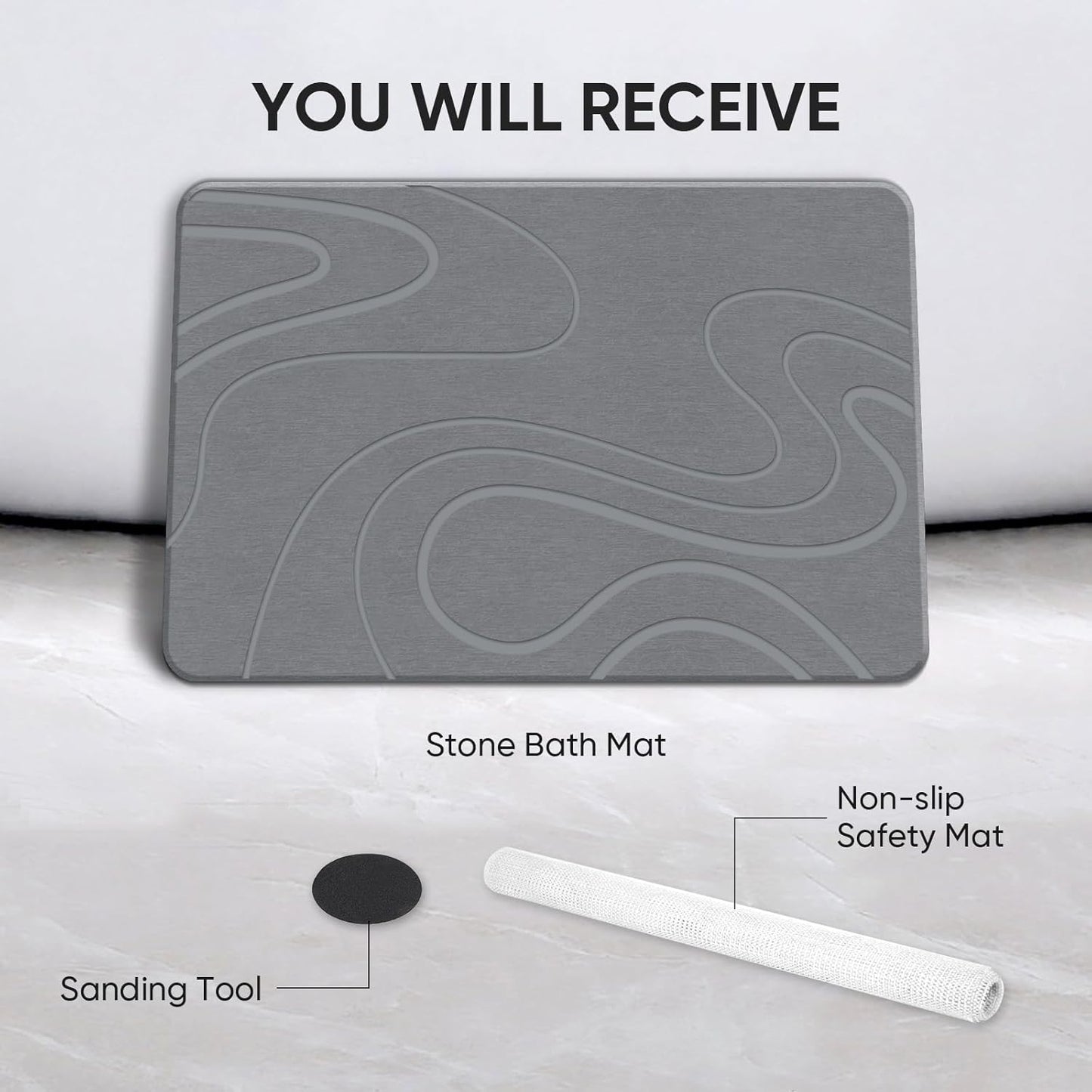 Stone Bath Mat Diatomite Stone Mats for Bathroom Non-Slip Diatomaceous Earth Shower Mat Super Absorbent Bathroom Floor Mat Natural Easy to Clean(24 * 16 Grey)