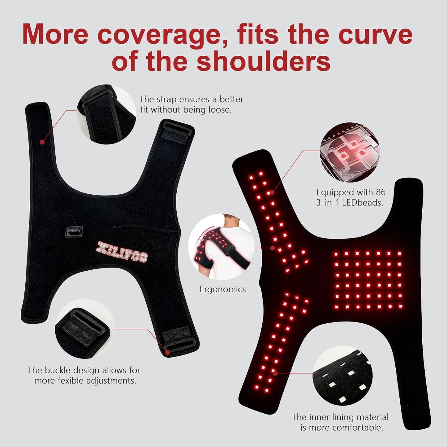 2025 Red Light Therapy for Shoulder Wrap Infrared Heating Pad for Muscle Relaxation and Everyday Comfort with 86LEDs and Magic Stretch Tape