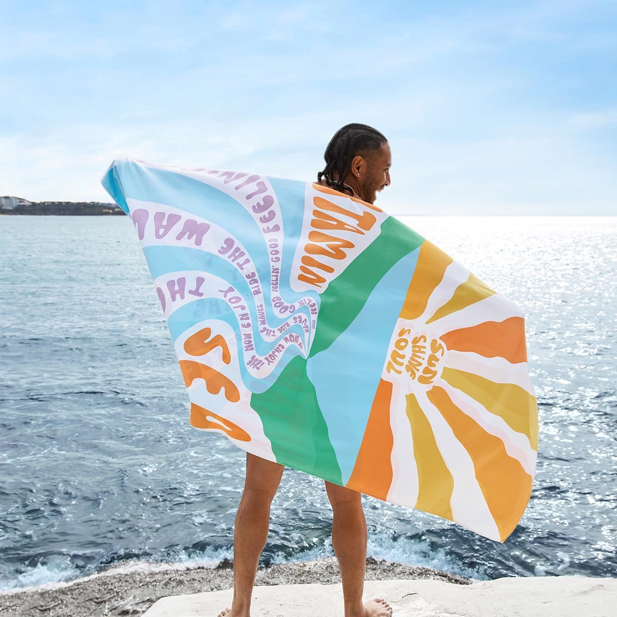 Dock & Bay Beach Towel - Quick Dry, Sand Free - Compact, Lightweight - 100% Recycled - Includes Bag - Vitamin Sea - Extra Large (200x90cm, 78x35)