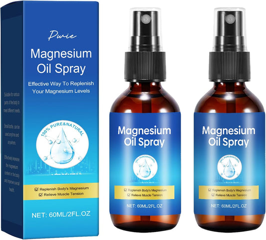 Pure Magnesium Oil Spray, Foot Magnesium Spray, 60ml Leak-Proof Portable Package, Magnesium Oil Body Care Natural Formula, Easy to Absorb and Soothe (2 Pack)